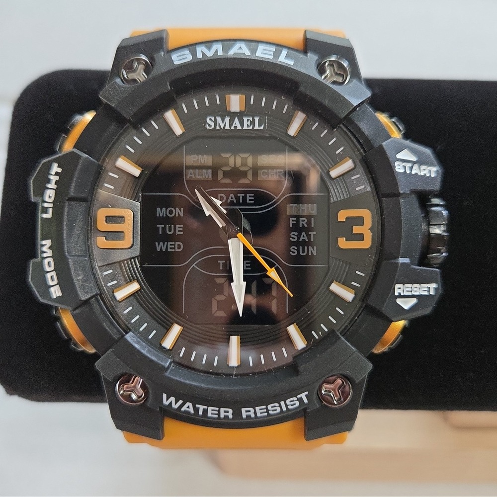Smael Mens 58mm Black & Yellow Sports Watch.Chrono,Analog/Digital,Alarm,Calendar